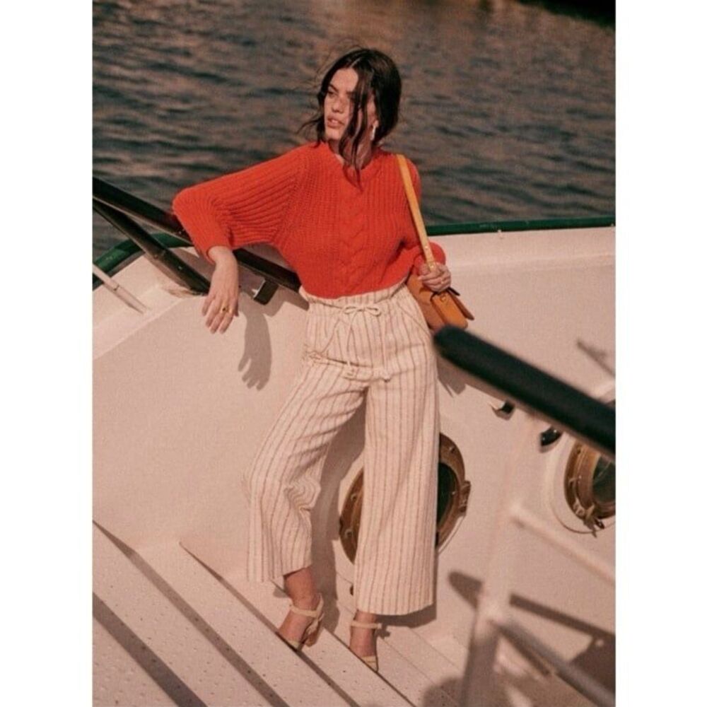 Sezane Jacques Rayure Natural Trousers Size 38/6